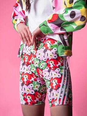 Adidas X Marimekko Unikko Poppy 3 Stripe Biker Shorts Small